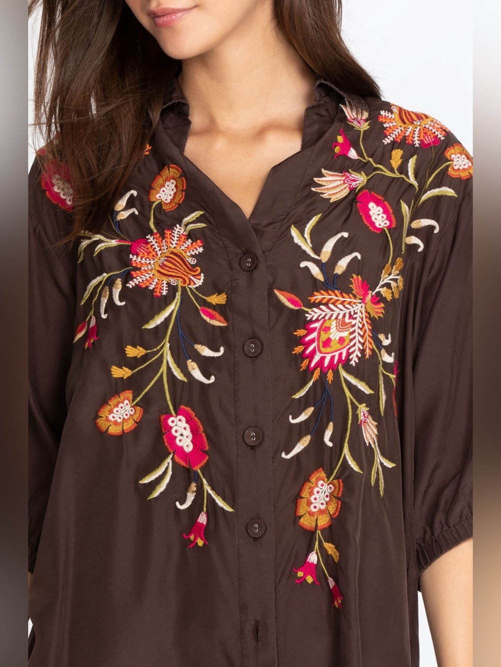 JOHNNY WAS ROSALVA OVERSIZED WEEKEND TUNIC TOP NWT Embroidered
100% Silk Size L - Picture 3 of 6